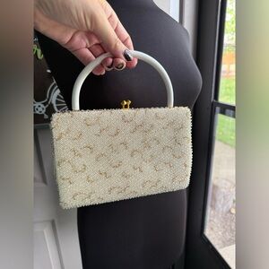 Vintage 60s Cordé-Bead gold tone top handle clutch beaded wedding bridal bag